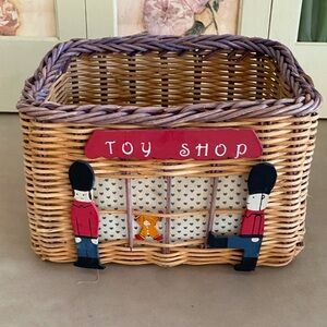 Vintage Christmas Winter basket nutcracker toy soldier toy shop gift basket
